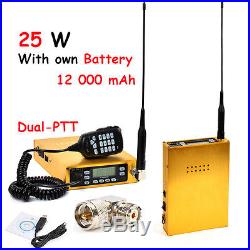 25W 12000 mAh battery portable Mobile ham amateur Transceiver dual PTT Mic
