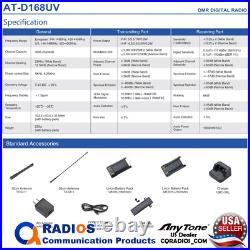 Anytone AT-D168UV Analog Digital DMR UHF VHF radio mic extra batt Like AT-D878UV