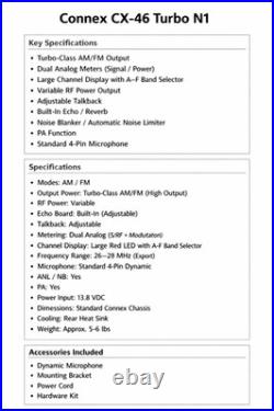 Connex? C46? Turbo? N1? 200Watts? High-Power? 10? Meter? Radio? AM/FM? Echo? Talkback