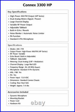 Connex CX-3300 HP 10-Meter Ham Radio for Truckers AM/FM Strong Modulation