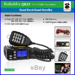 Radioddity QB25 Pro Car Mobile Radio Transceiver VHF/UHF Quad Band 25W, Antenna